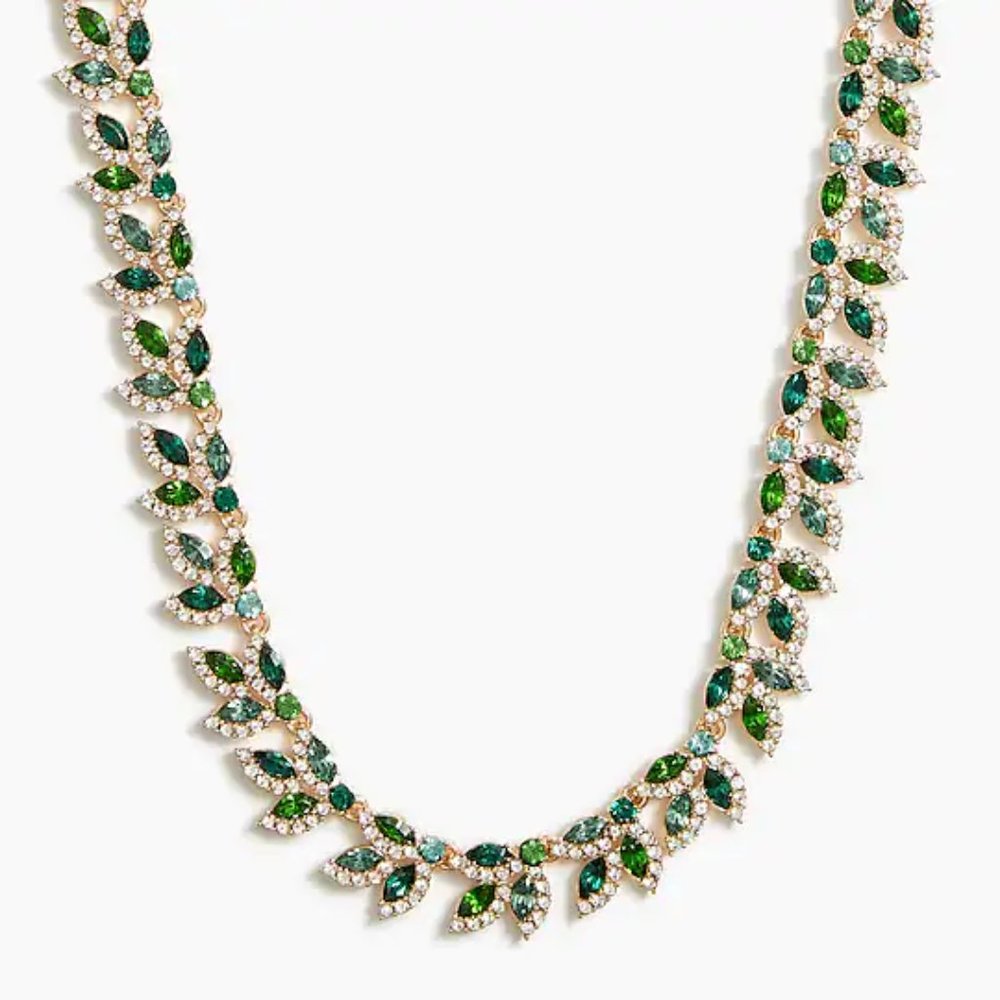NWT J. Crew Crystal Leaves Statement Necklace in Green